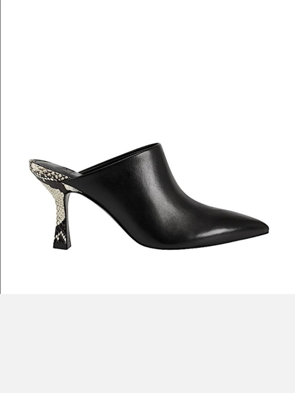 Marc Fisher Black Pointed Mule with Snake-Print Heel
